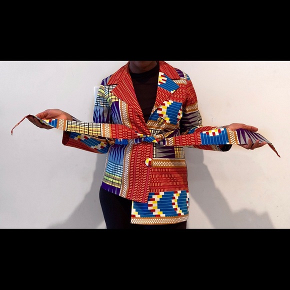 African Print Ankara Multicolor Handmade Peplum Blazer - Picture 3 of 3